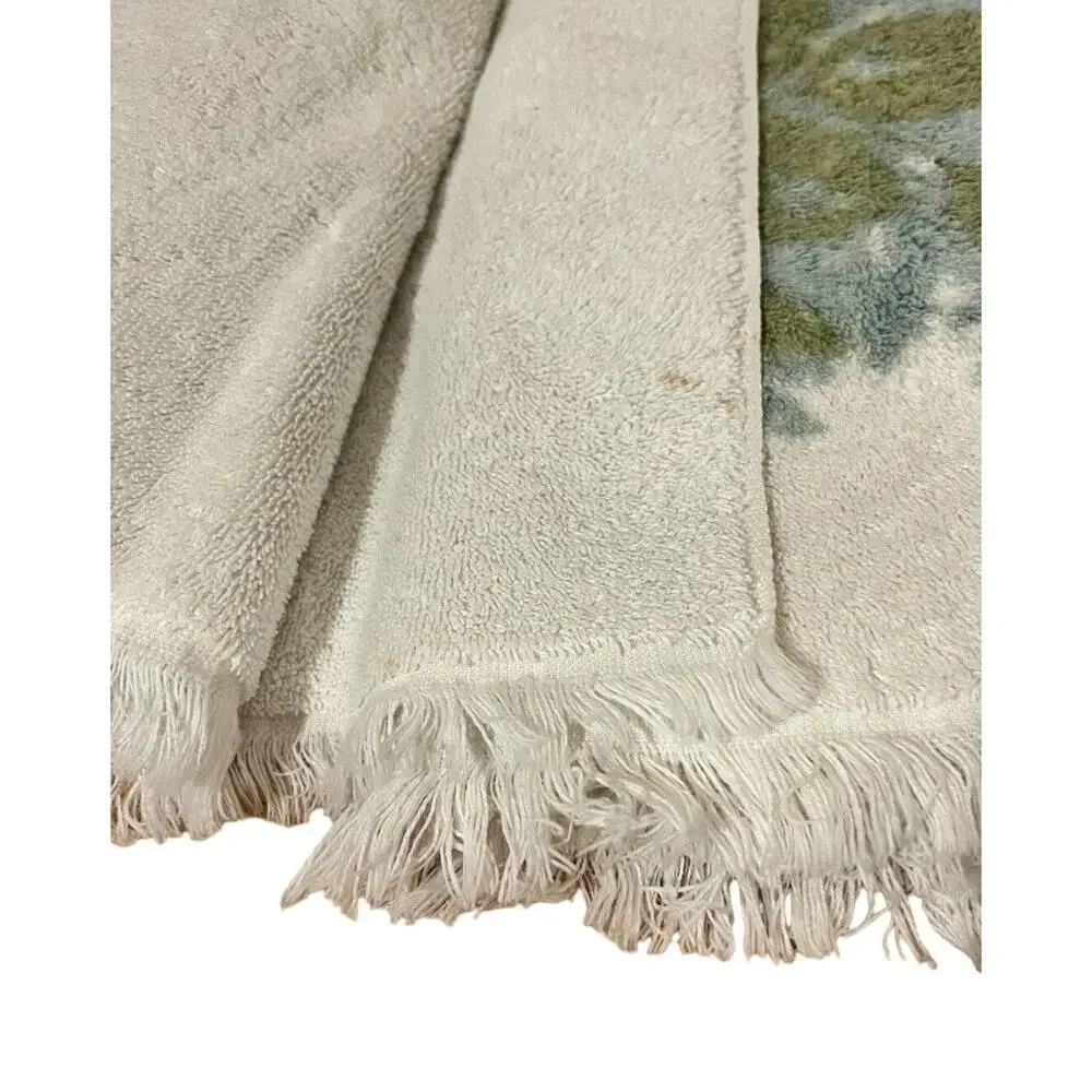 Vtg 9 Piece Fieldcrest Floral Roses Bath Towel Set Fringe Retro Cottage core USA